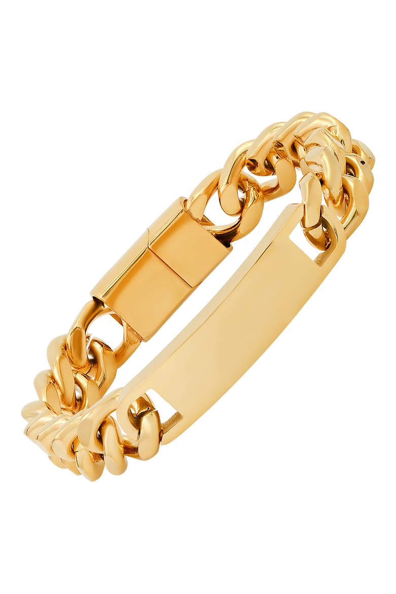 HMY JEWELRY Stainless Steel Cuban Link Chain ID Bracelet, Alternate, color, YELLOW