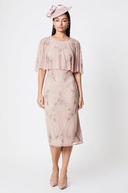 Coast Floral Embellished Cape Midi Dress