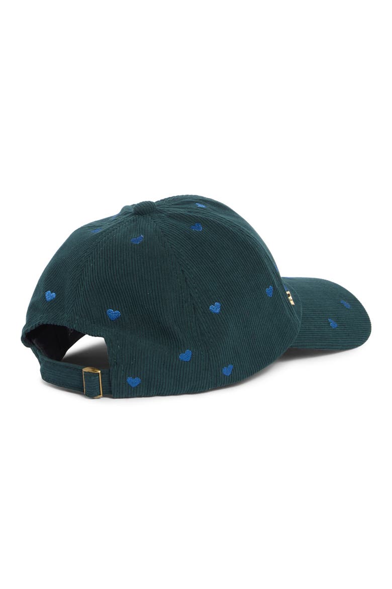 Heart Embroidered Corduroy Baseball Cap, Alternate, color, DARK GREEN