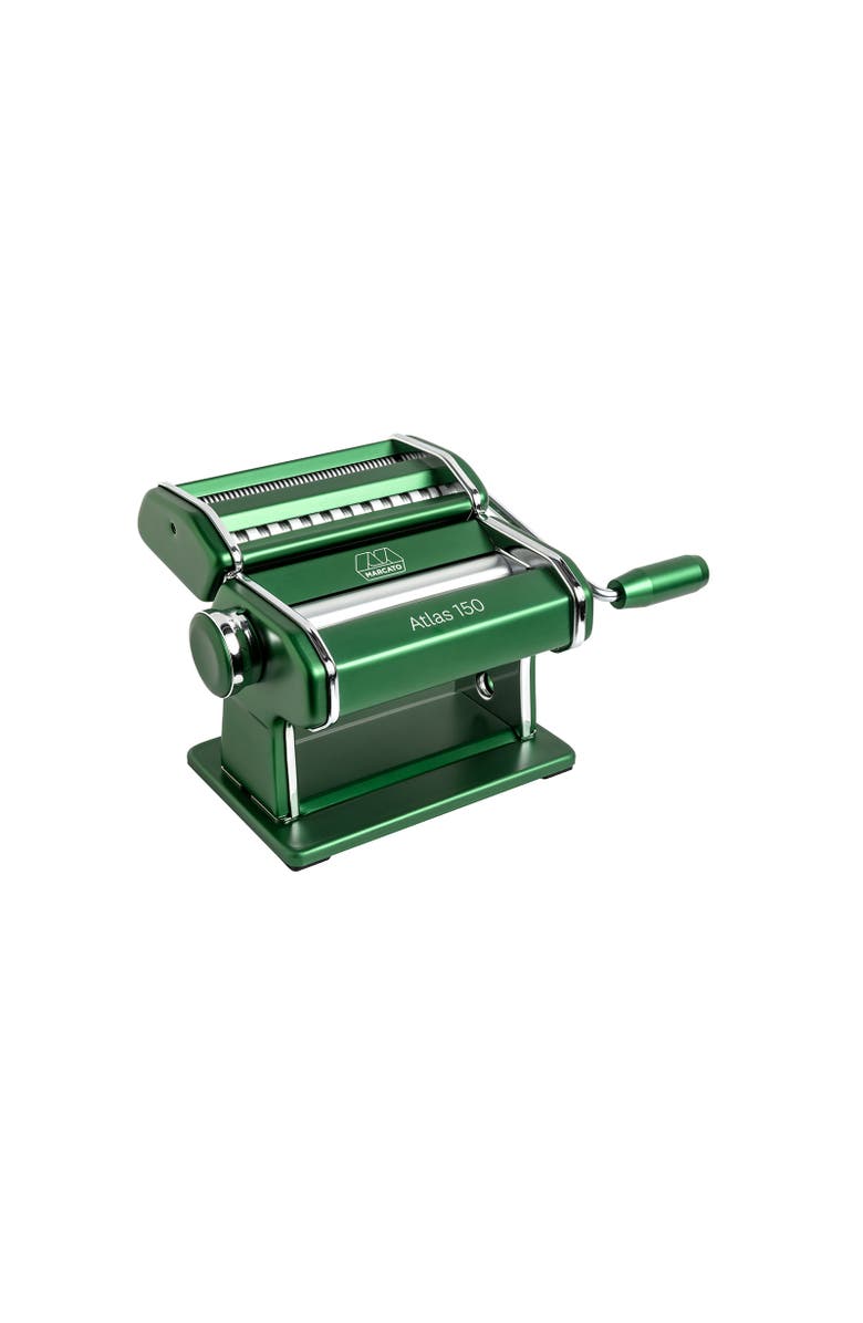 Marcato Atlas 150 Pasta Machine with Cutter, Hand Crank, and Instructions, Made in Italy, Main, color, Green