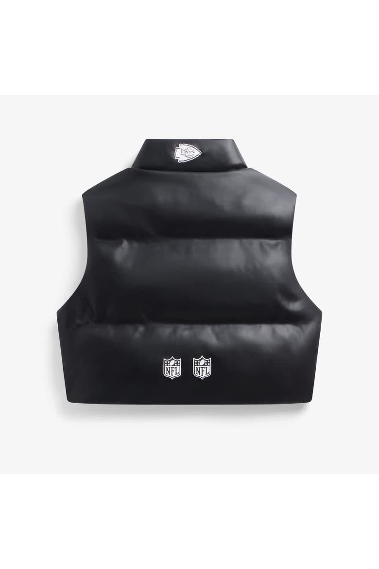 Women's  Black Kansas City Chiefs Faux Leather Cropped Puffer Vest, Alternate, color, Black