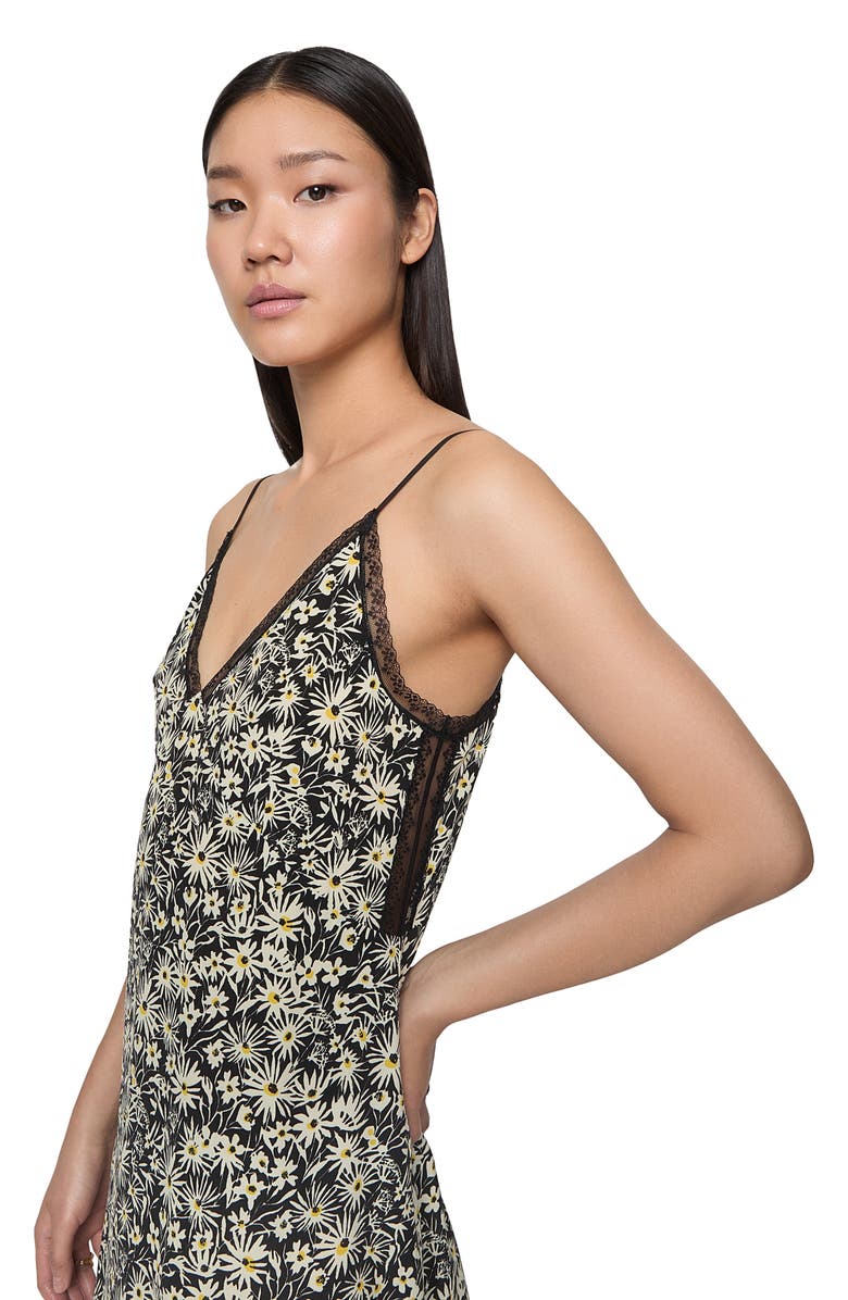 Rebecca Minkoff Aida Lace Trim Silk Mini Slipdress, Alternate, color, Black Graphic Daisy