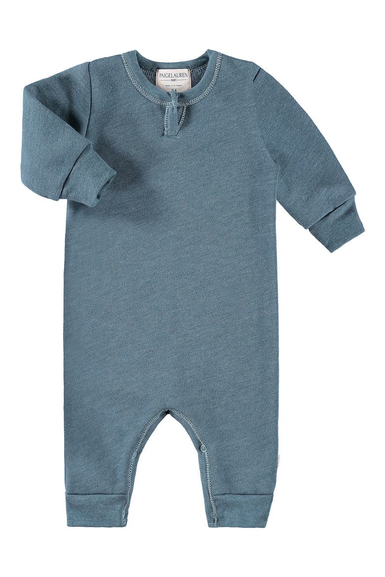 Long Sleeve Henley Romper, Main, color, BLUE