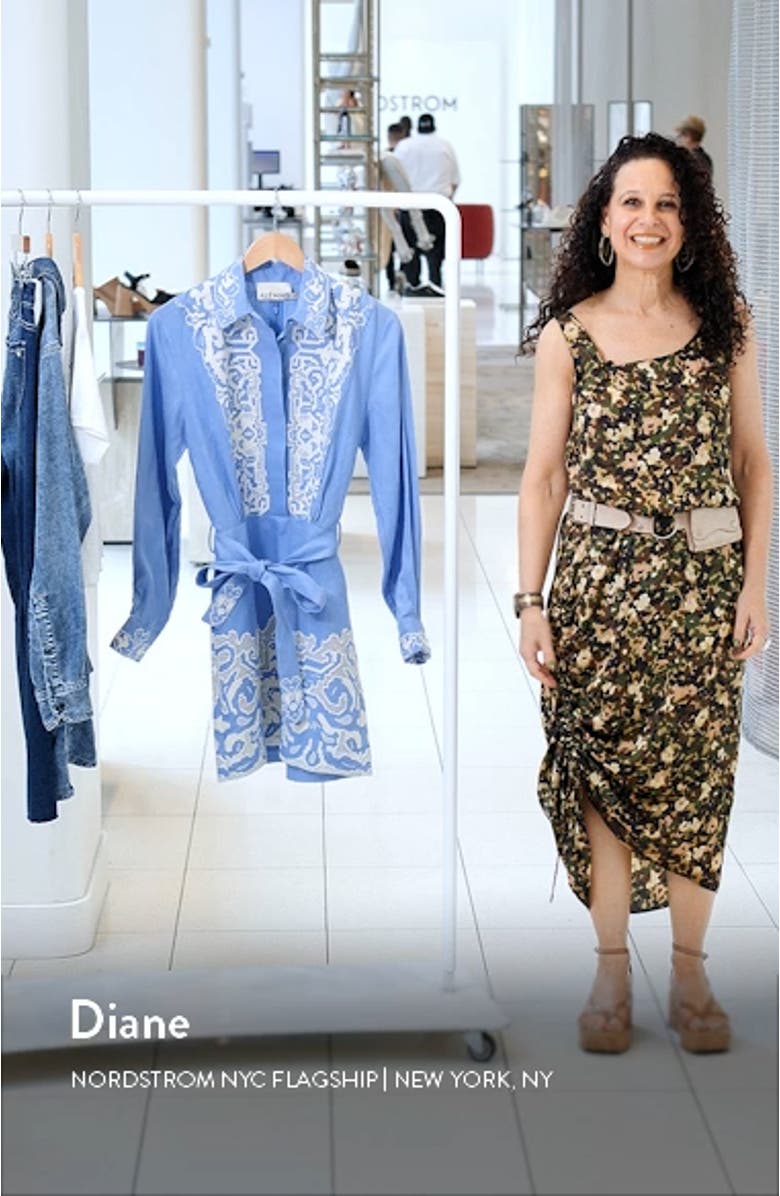 Arion Embroidered Long Sleeve Linen Shirtdress, sales video thumbnail