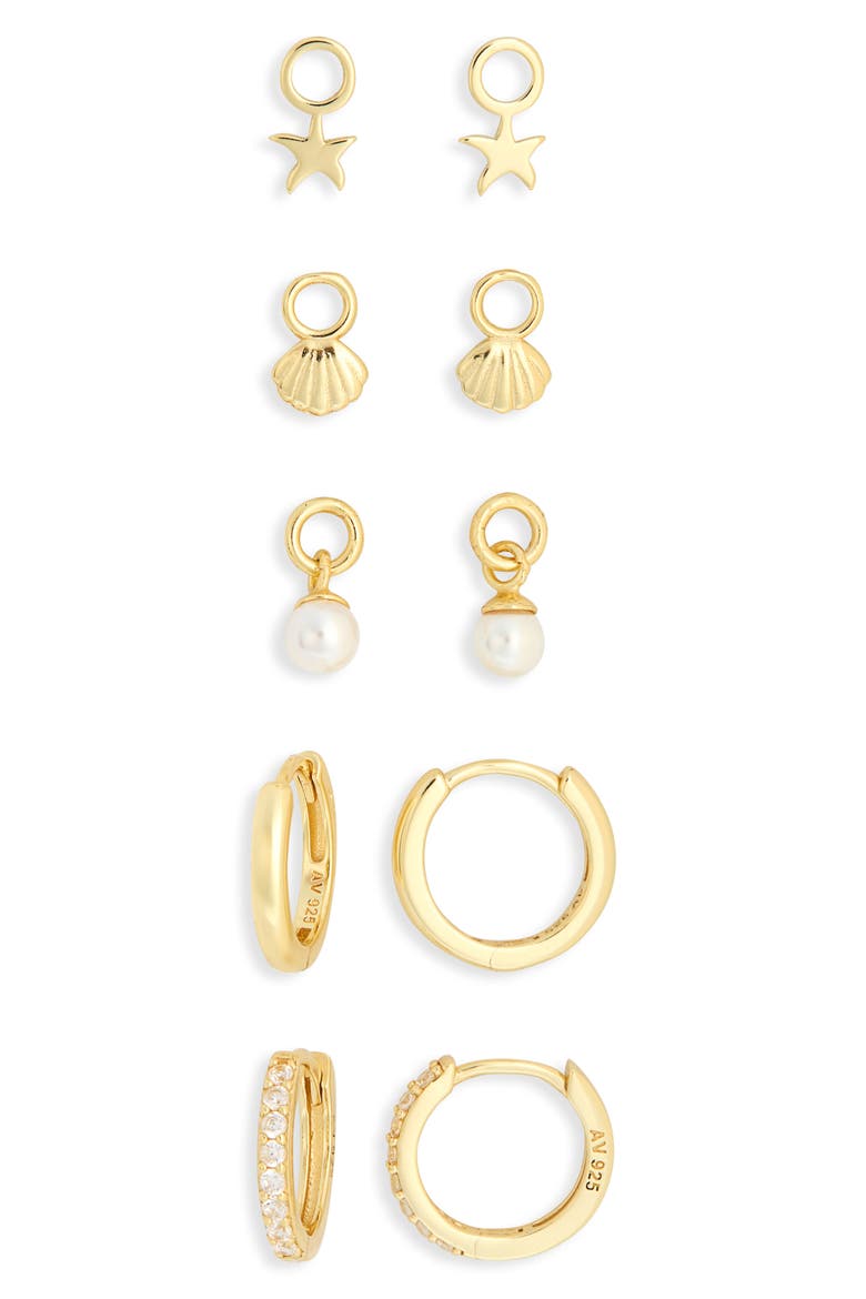Mixed CZ Charms & 2-Pack Huggie Hoop Earrings, Alternate, color, GOLD