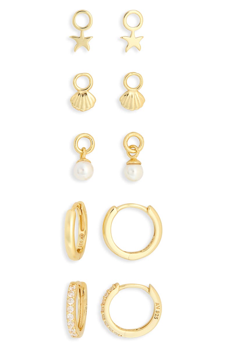 Argento Vivo Sterling Silver Mixed CZ Charms & 2-Pack Huggie Hoop Earrings, Alternate, color, Gold