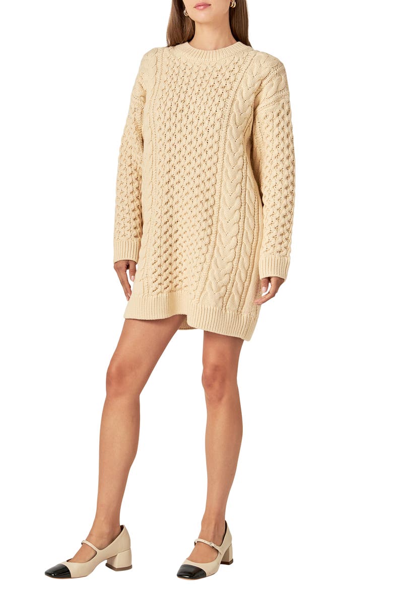 Cable Stitch Long Sleeve Sweater Dress, Alternate, color, CREAM