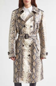 Burberry Foxfield Snakeskin Print Coated Trench Coat