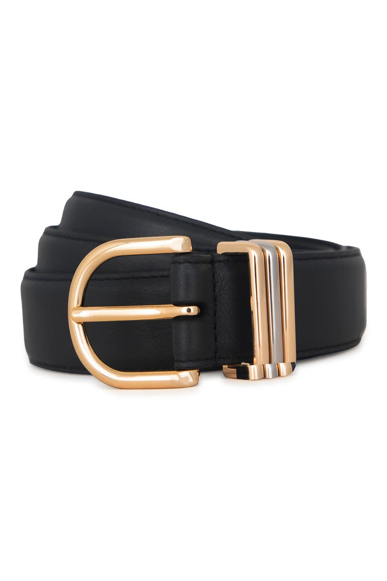 Triple Ring Leather Belt, Alternate, color, BLACK/ POLISHED GOLD