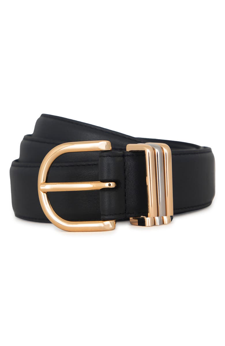 Favorite Daughter Triple Ring Leather Belt, Alternate, color, Black/ Polished Gold