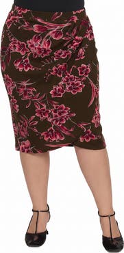 24seven Comfort Apparel Elevate Curvy Elastic High Waist Knee Length Tulip Pencil Skirt