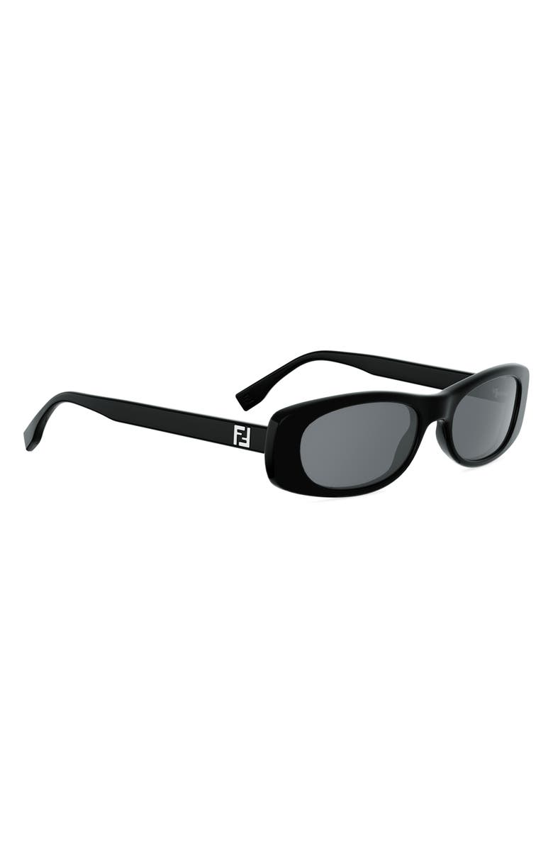 Fendi FF Squared 53mm Oval Sunglasses, Alternate, color, Shiny Black / Smoke