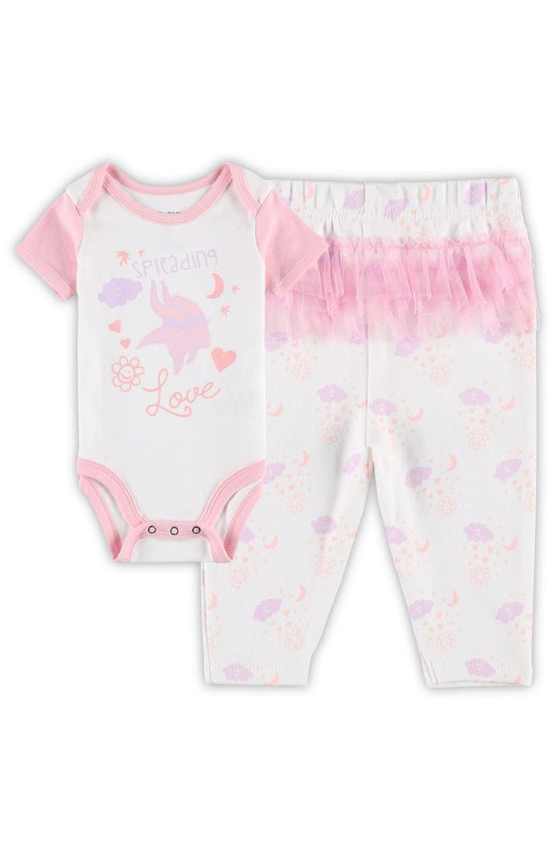 Outerstuff Girls Newborn & Infant White Minnesota Vikings Spreading Love Bodysuit and Tutu Leggings Set, Main, color, 