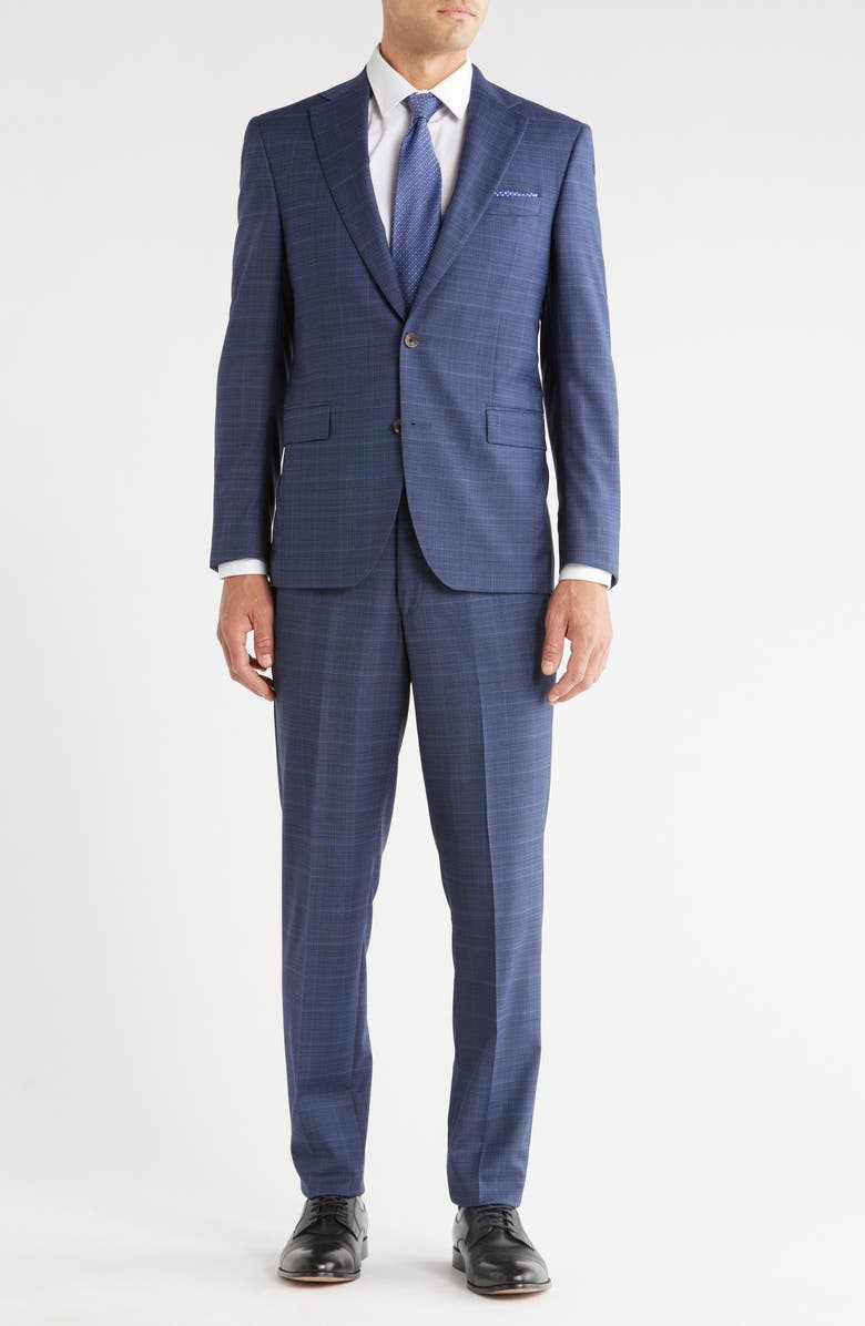 Jack Victor Esprit Plaid Blue Wool Suit, Main, color, Blue