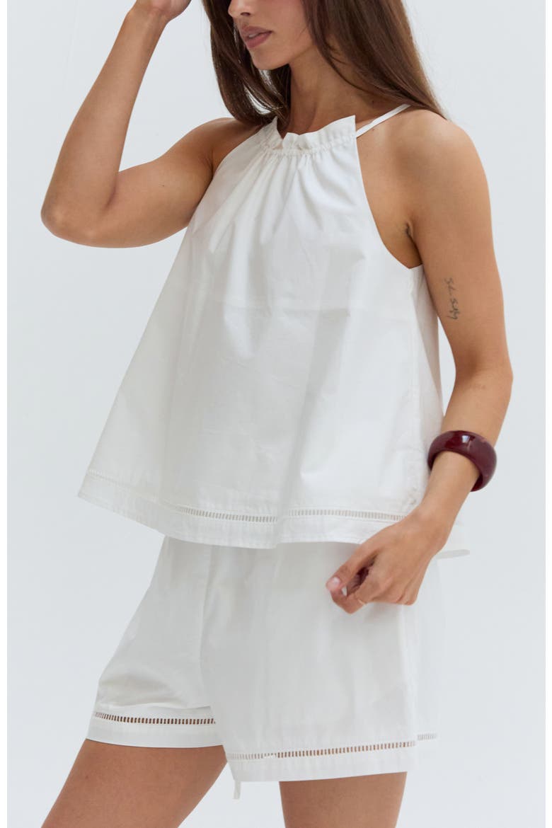 Poplin Lattice Trim Halter Top, Alternate, color, White