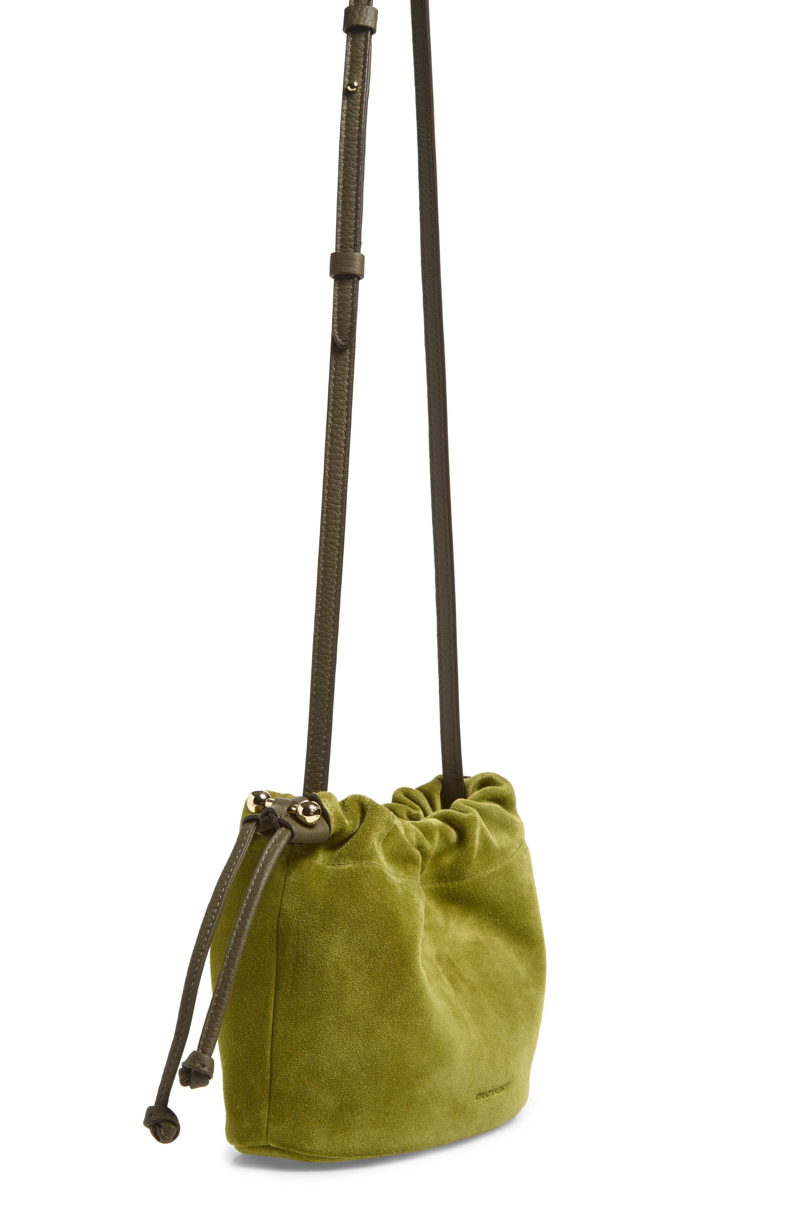 Drawstring Suede Crossbody Bag, Alternate, color, LIME/ KHAKI
