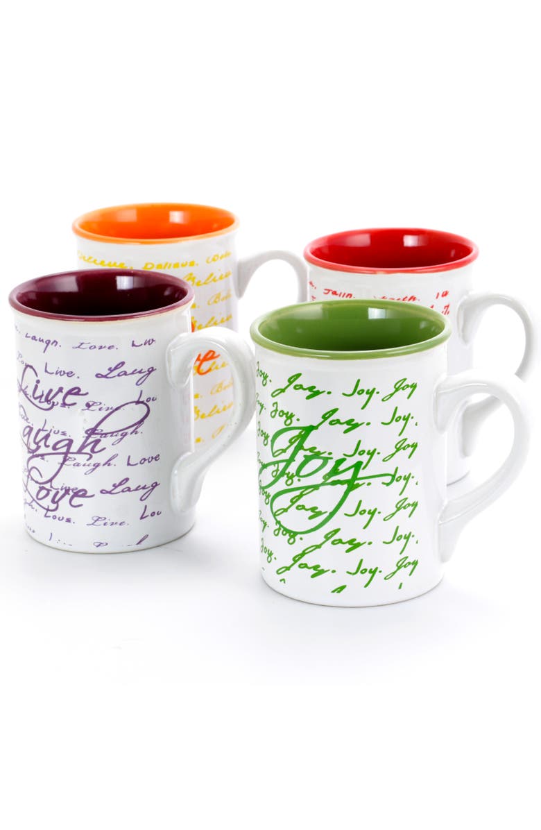 Gibson Home Inspirational Words 16 oz Mug 4 Assorted Designs, Main, color, Green