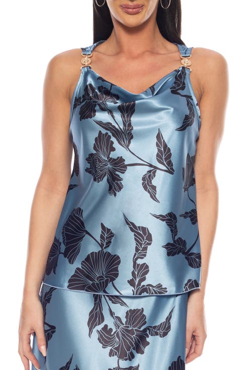 Floral Chain Strap Satin Top