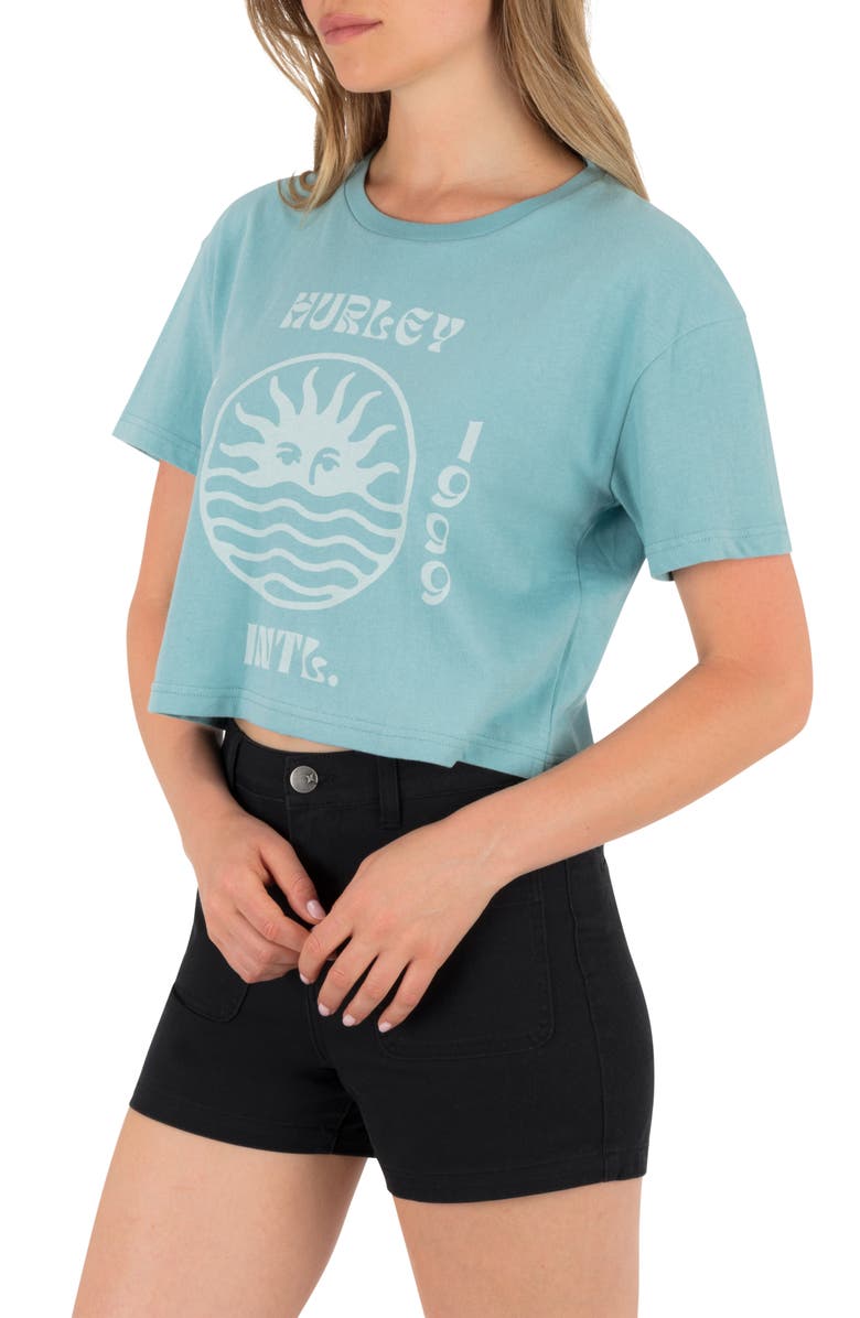 Hurley Bliss Boxy Crop Cotton Graphic T-Shirt, Alternate, color, Reef Waters