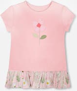 Deux par Deux Organic Cotton Bi-Material Short Sleeve Tunic with Ruffle