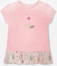 Deux par Deux Organic Cotton Bi-Material Short Sleeve Tunic with Ruffle
