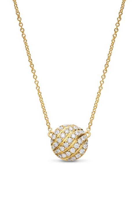 Sculpted Cable Pendant Necklace in 18K Yellow Gold with Diamonds