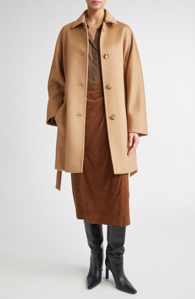 Max Mara Filato Belted Camel Hair Wrap Coat, Alternate, color, Camel