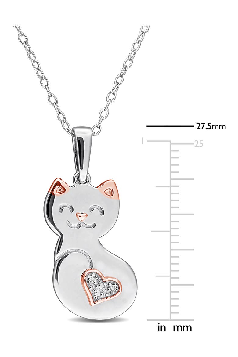 Diamond Accent Cat Heart Pendant Necklace - 0.01ctw, Alternate, color, SILVER
