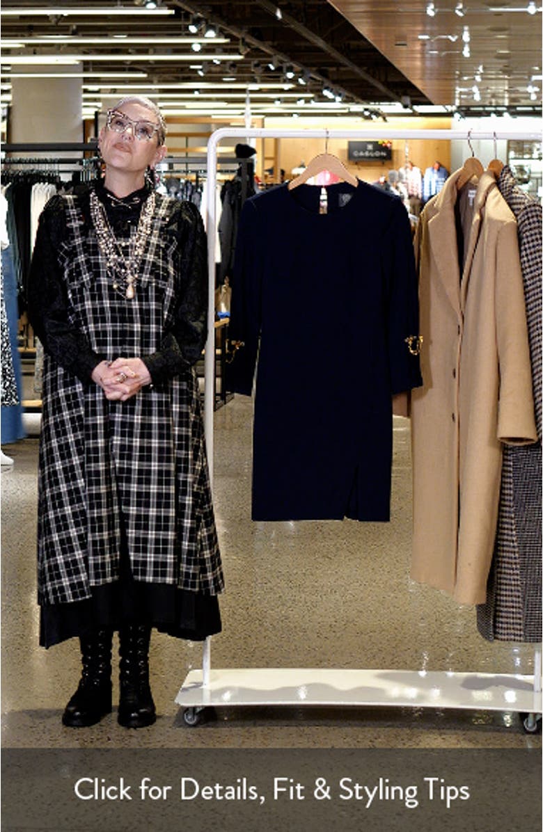 Brooch Detail Long Sleeve Crepe Shift Dress, sales video thumbnail