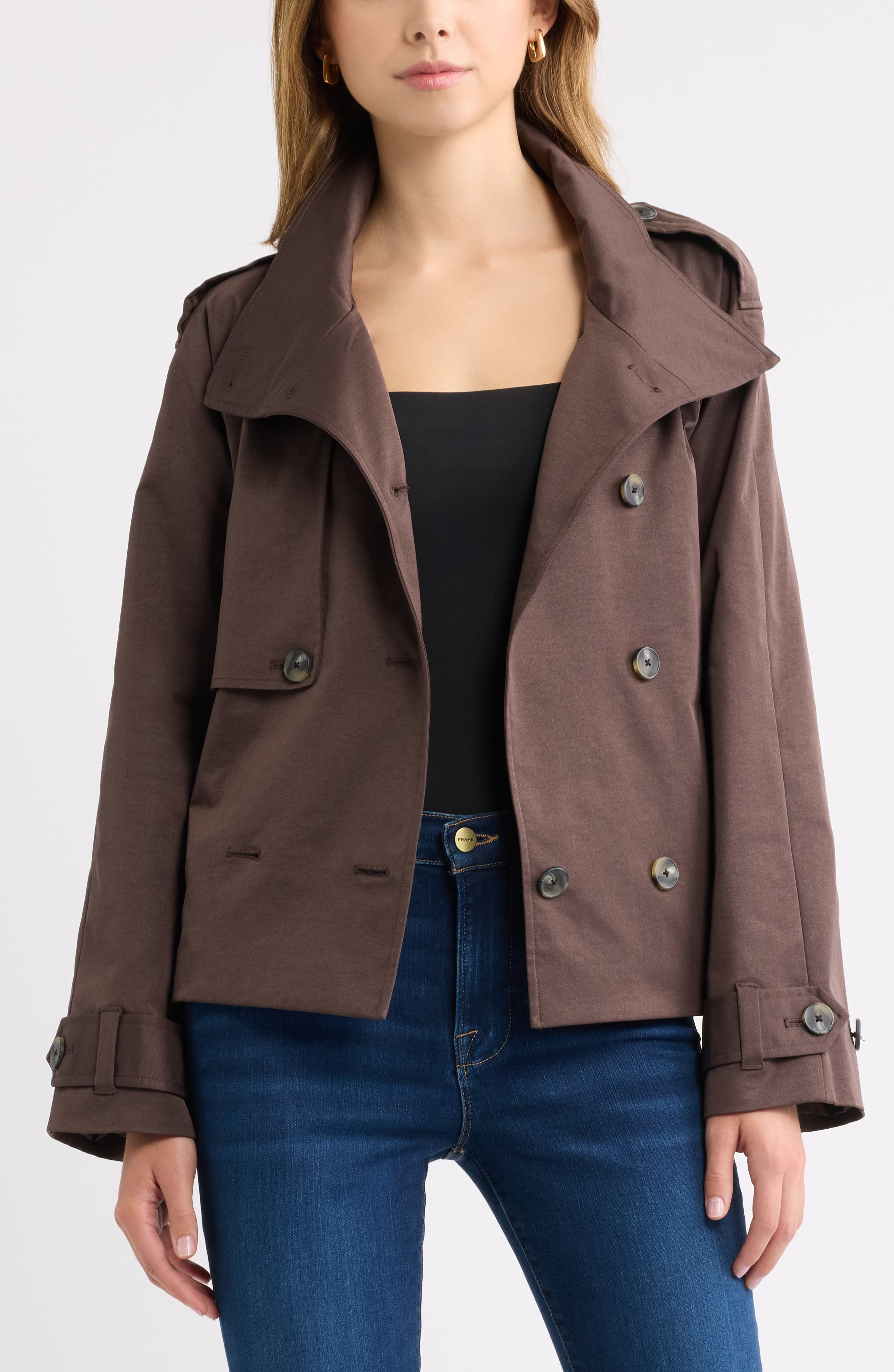Женские куртки Open Edit Double Breasted Crop Trench Coat — фото 5