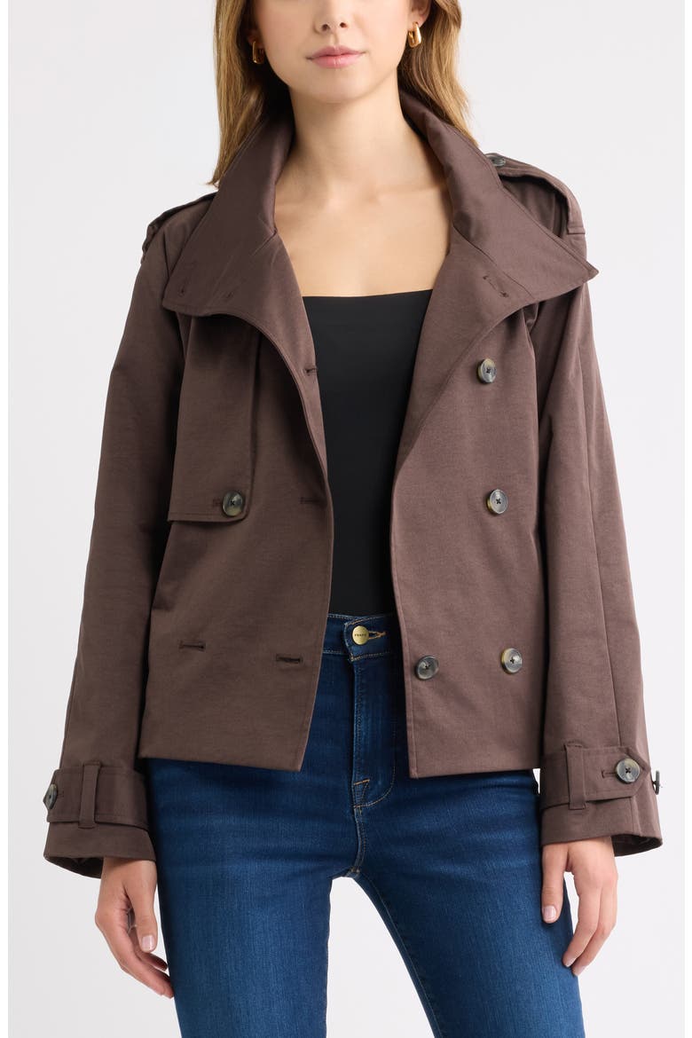 Double Breasted Crop Trench Coat, Alternate, color, BROWN SEAL