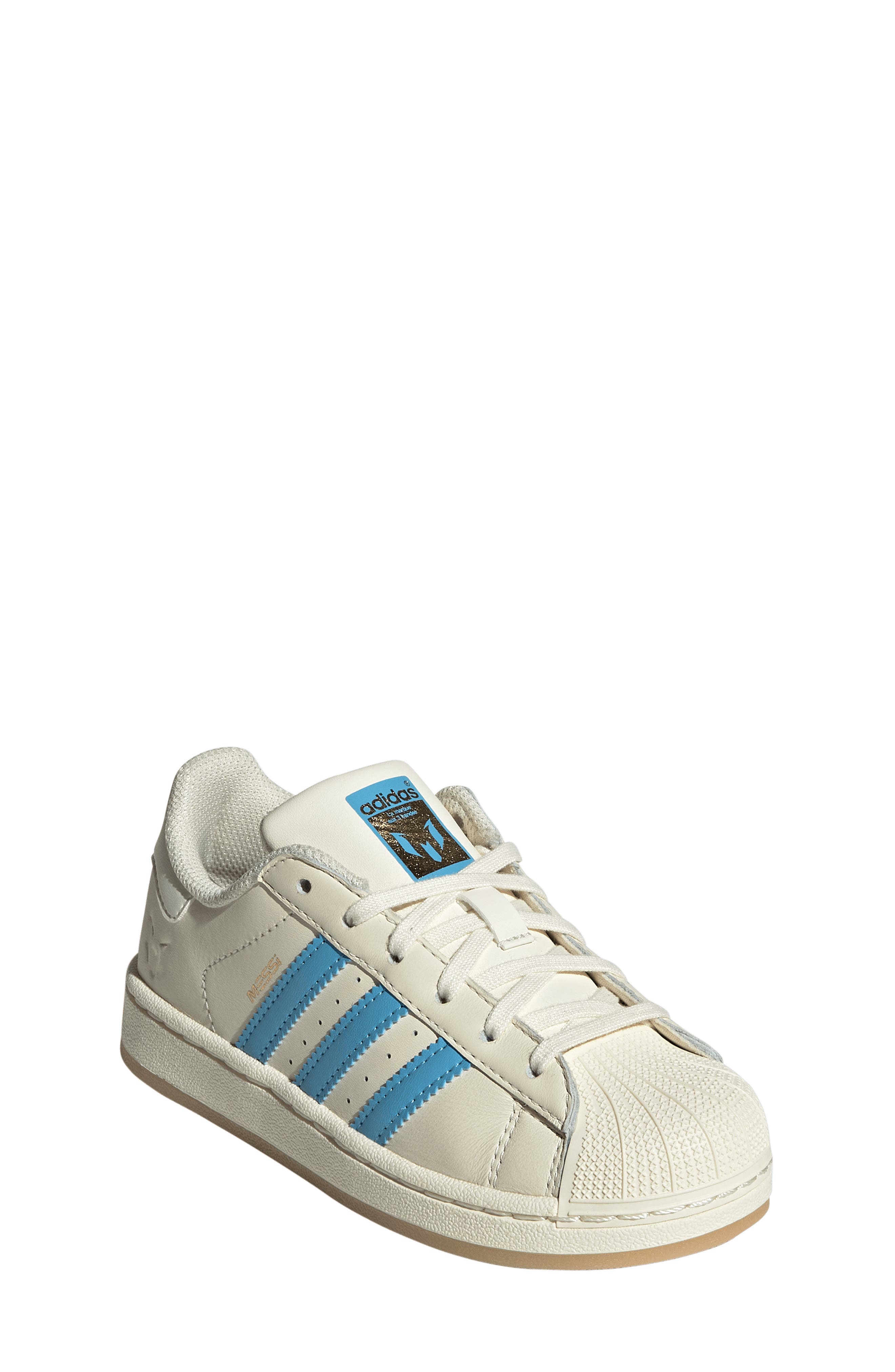 adidas Kids' Superstar Messi Sneaker, Main, color, Cream / Semi Blue / Gold