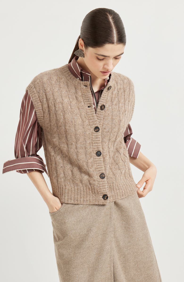 Brunello Cucinelli Dazzling Cable cardigan, Alternate, color, Hazelnut