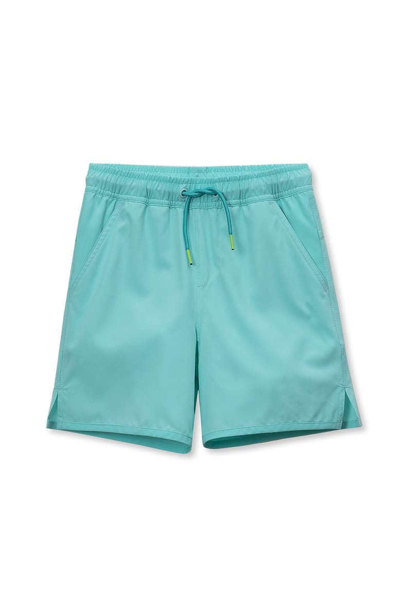 Lands' End Boys Chlorine Resistant Magic Print Hydroliner Sport Swim Trunks, Main, color, Aruba Blue