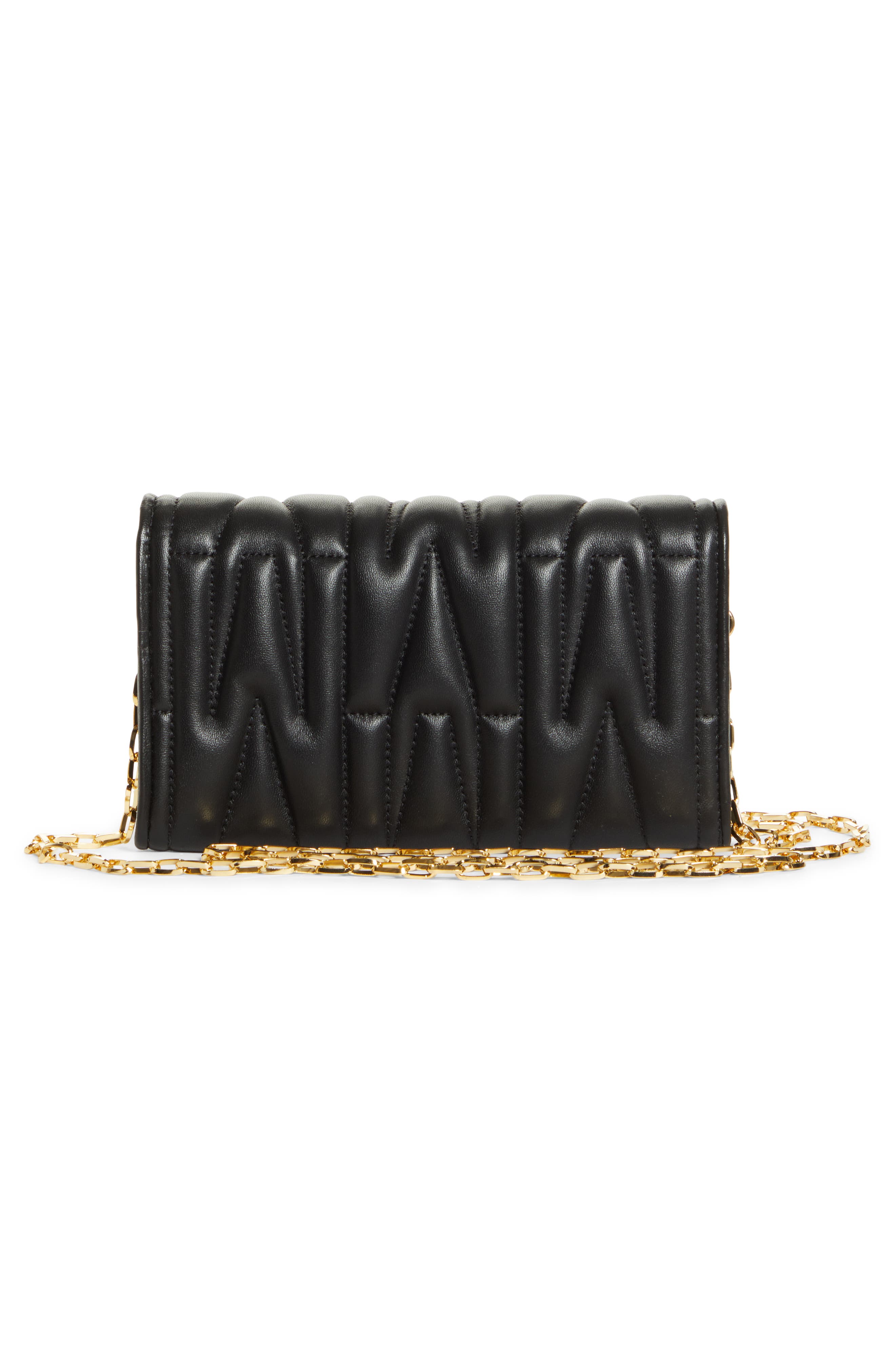 Moschino Matelassé Leather Wallet on a Chain, Alternate, color, 