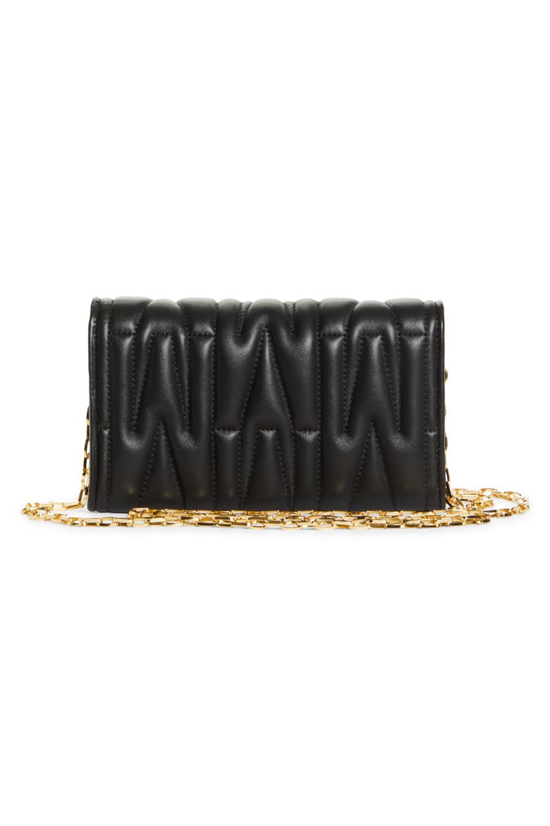 Matelassé Leather Wallet on a Chain, Alternate, color, FANTASY PRINT BLACK