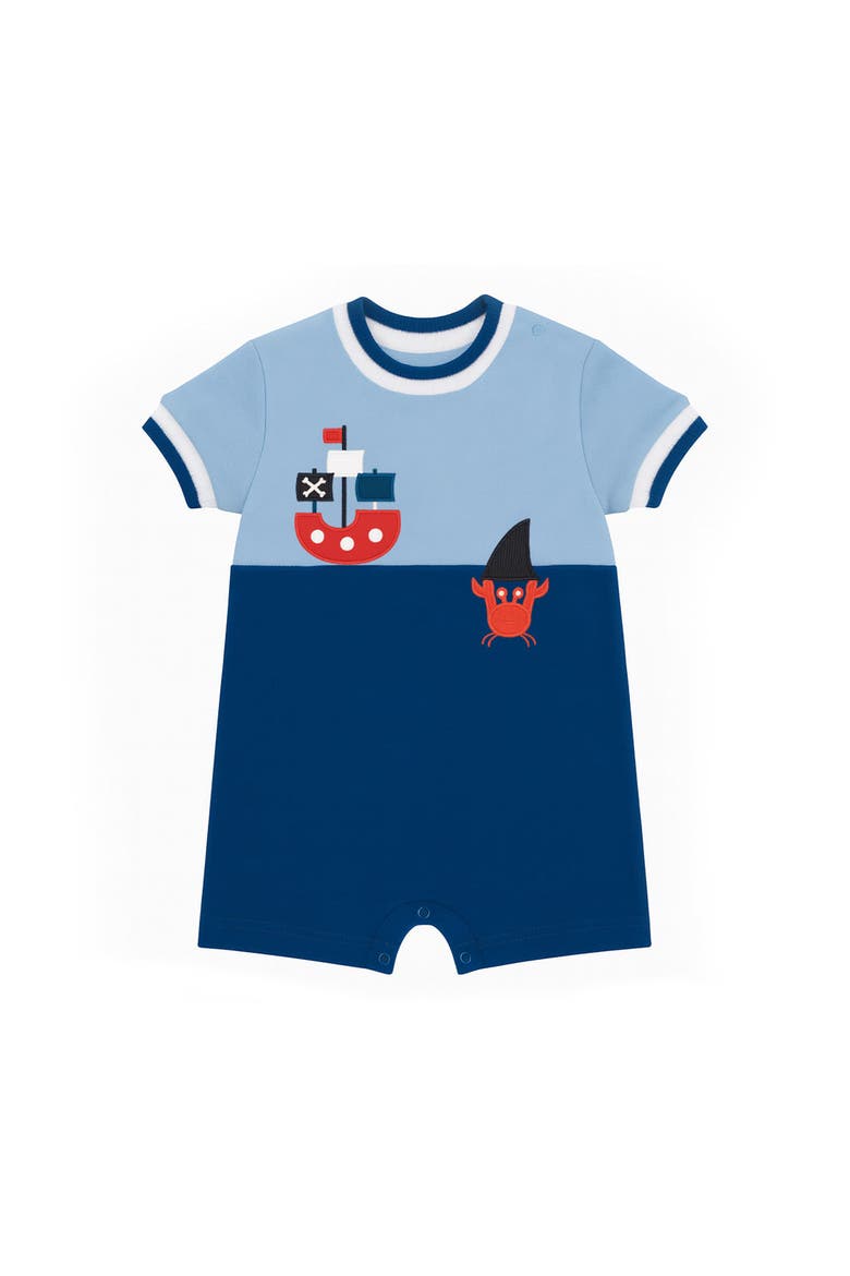 Knit Shortall With Pirate Ship & Crab, Main, color, Blue