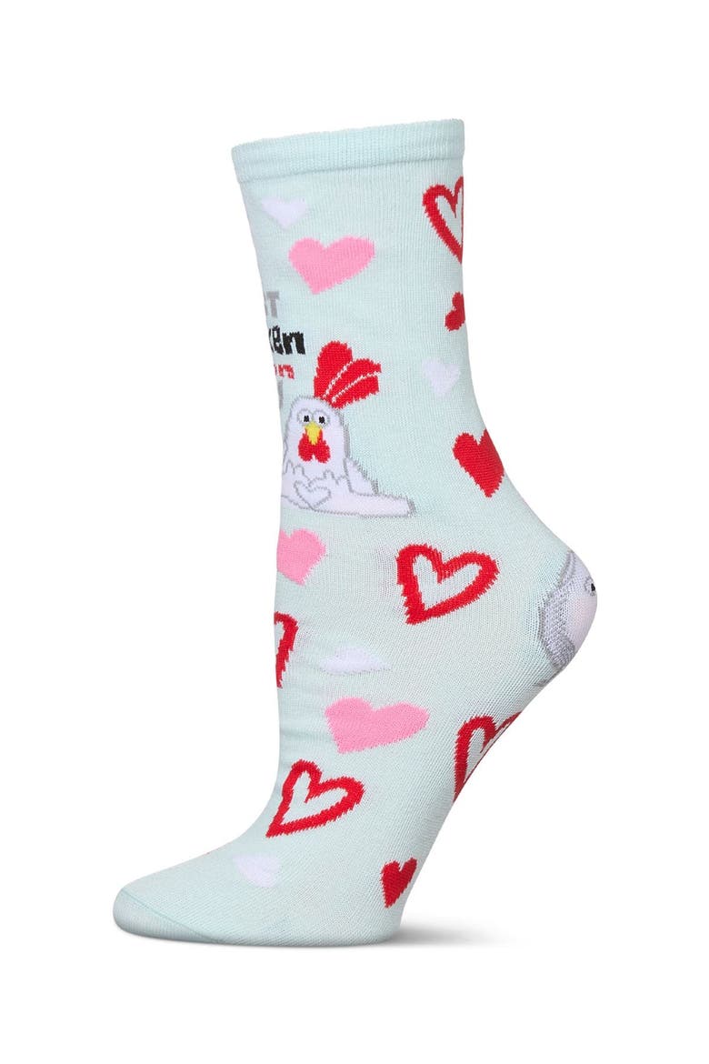 Big Kid's Just Chicken In On You Greeting Card Crew Socks, Main, color, Mint