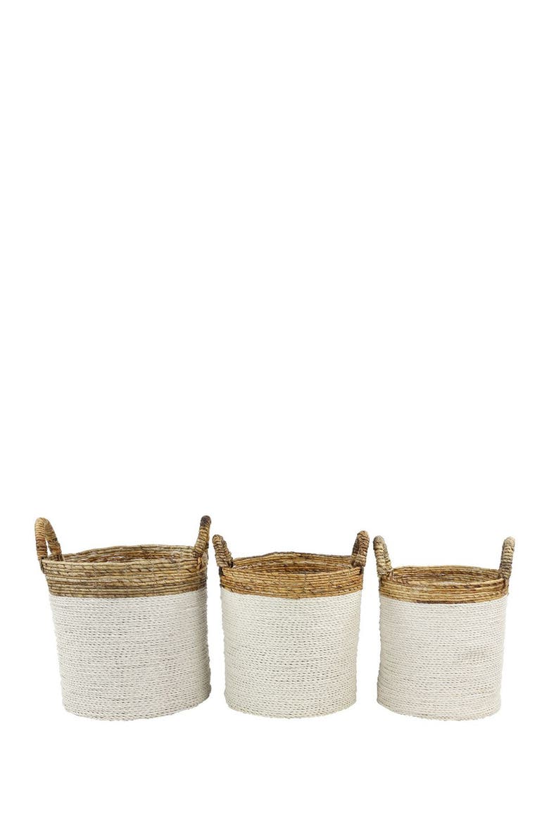 White Seagrass Handmade Two-Tone Storage Basket with Handles - Set of 3, Alternate, color, WHITE