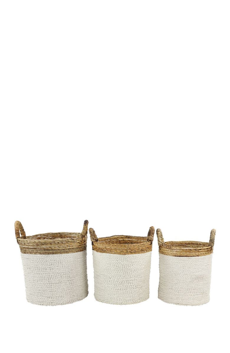 GINGER BIRCH STUDIO White Seagrass Handmade Two-Tone Storage Basket with Handles - Set of 3, Alternate, color,