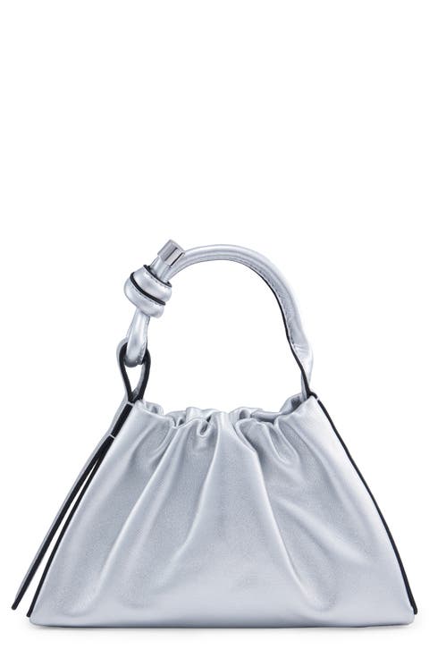 Mini Tina Ruched Metallic Leather Baguette Top Handle Bag