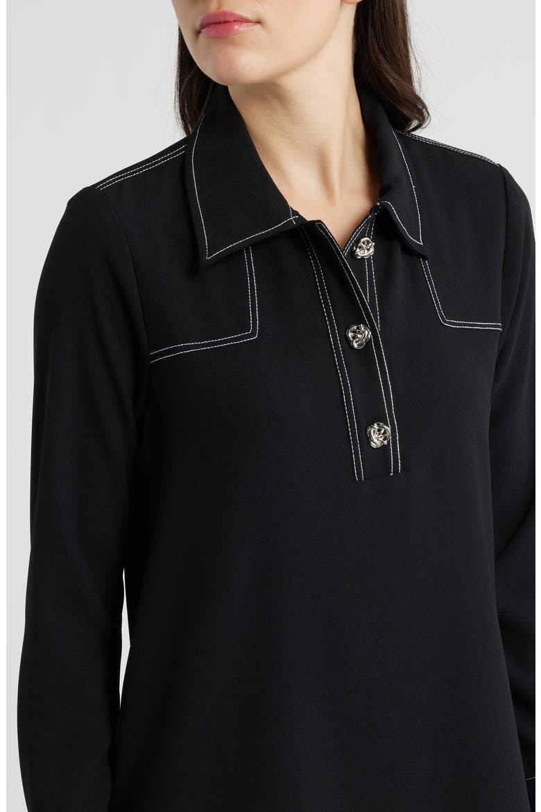 Contrast Long Sleeve Mini Shirtdress, Alternate, color, RICH BLACK
