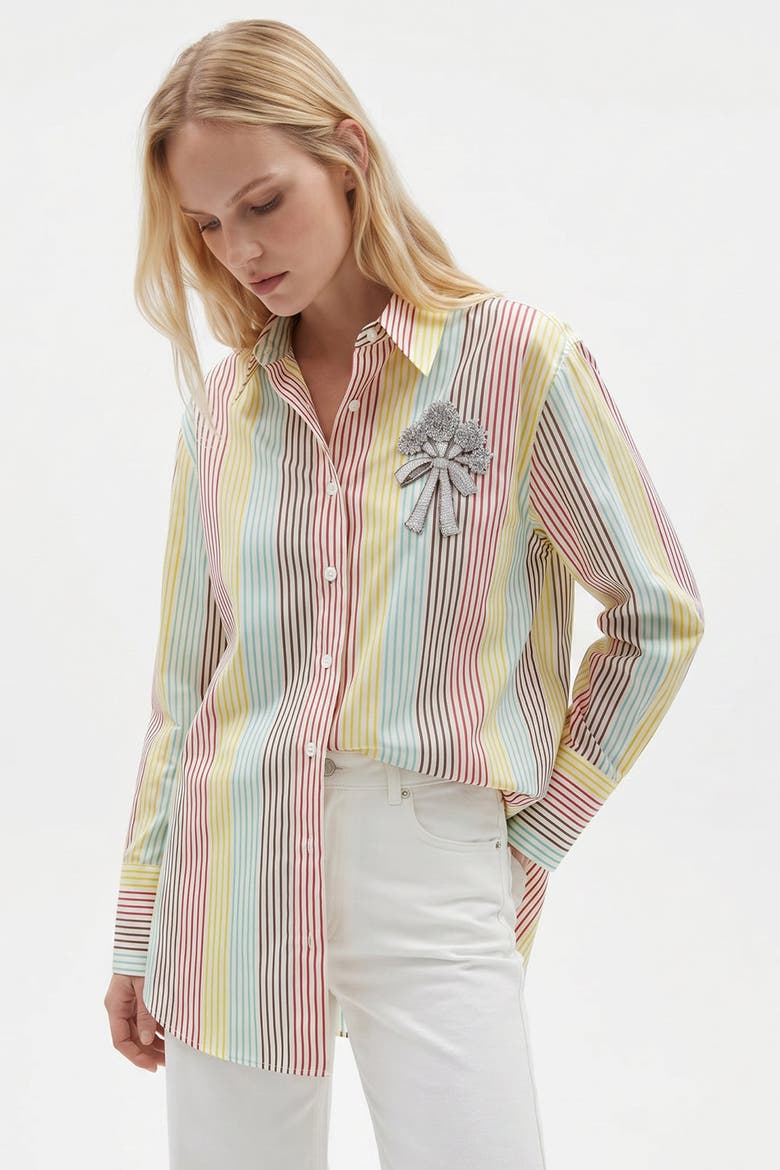 Fauve Long Sleeve Embroidered Cuffed Shirt, Alternate, color, Multi Color
