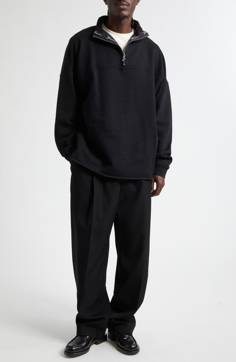 Jacquemus The Rond Carré Half Zip Sweatshirt, Alternate, color, Black
