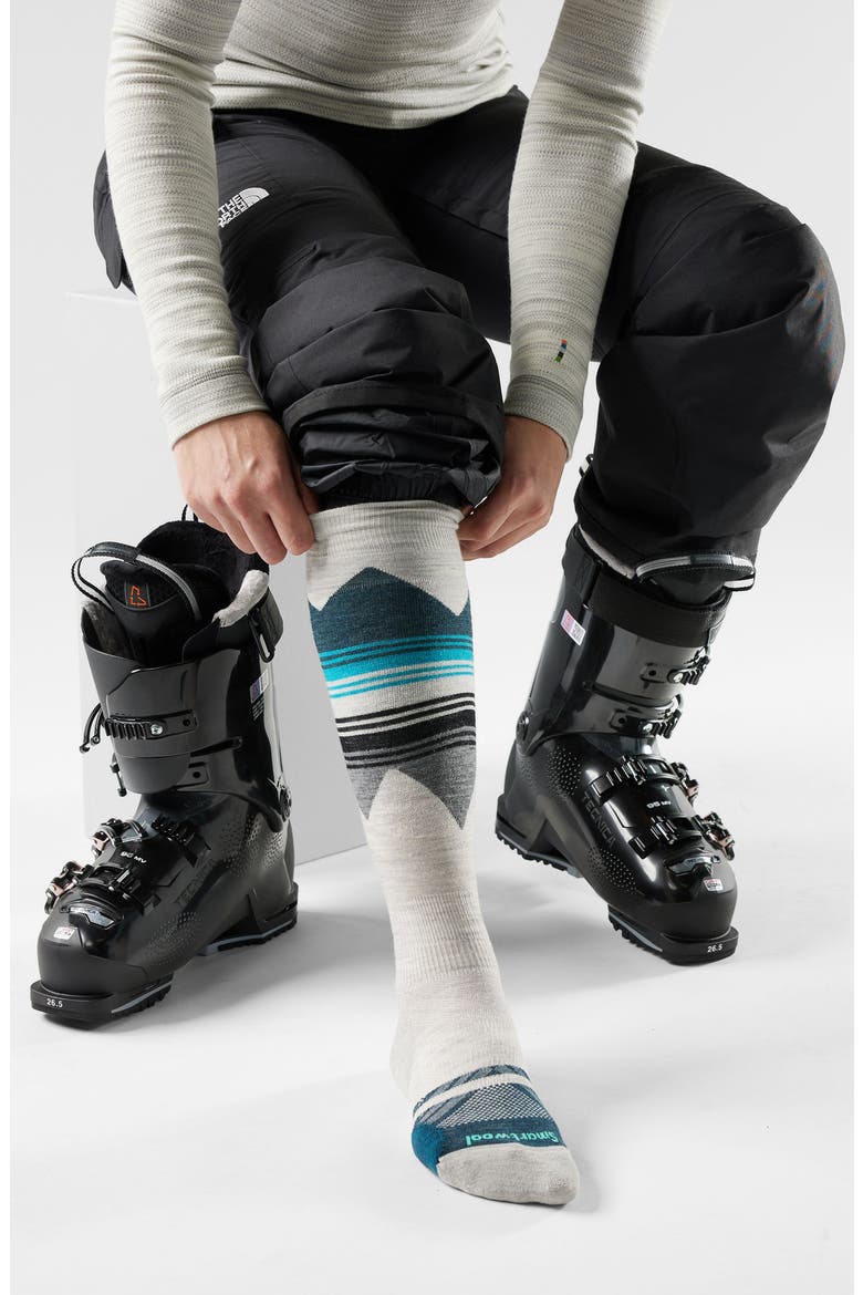 Ski Pattern Targeted Cushion Wool Blend Over the Calf Socks, Alternate, color, ASH