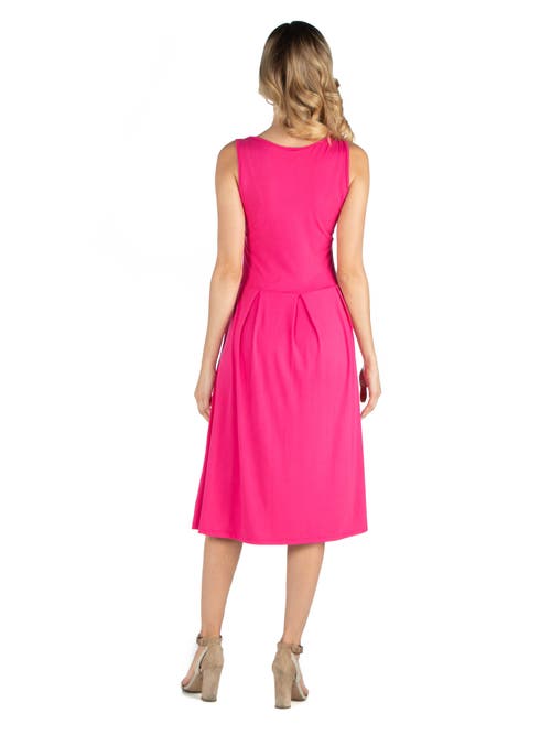 24seven Comfort Apparel Maternity Fit And Flare Sleeveless Midi Dress With Pockets In Pink