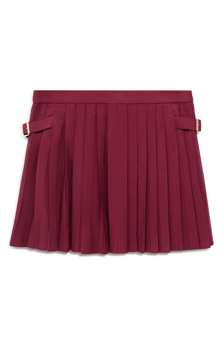 MANGO Buckle Pleated Skirt, Alternate, color, Maroon