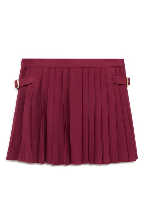 Mango Buckle Pleated Skirt In Burgundy