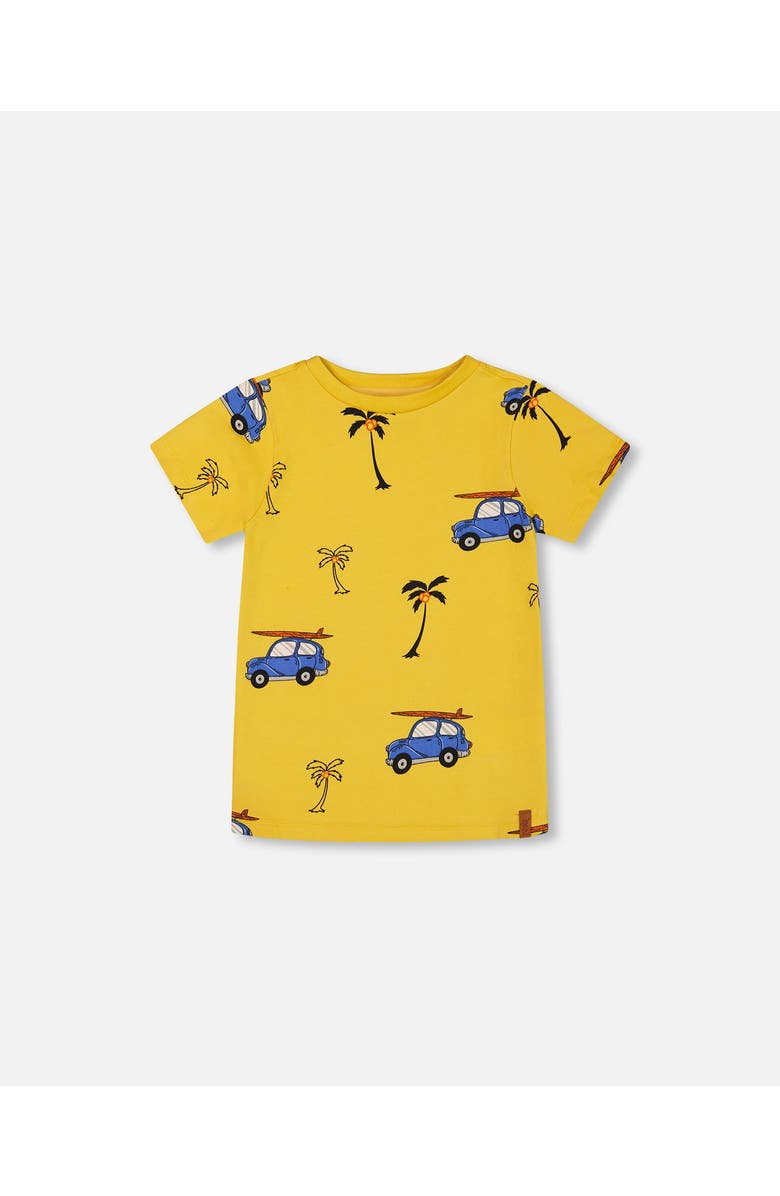 Deux par Deux Little Boy's Printed Organic Cotton Tee Yellow And Blue Car, Main, color, 