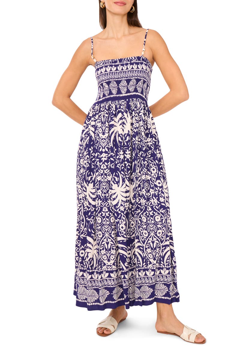 Smocked Maxi Sundress, Main, color, NAVY WHITE